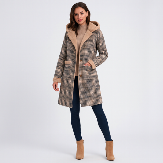 Montavien | Women's Winter Coat Lined – Elegant Plaid & Comfortable Warmth