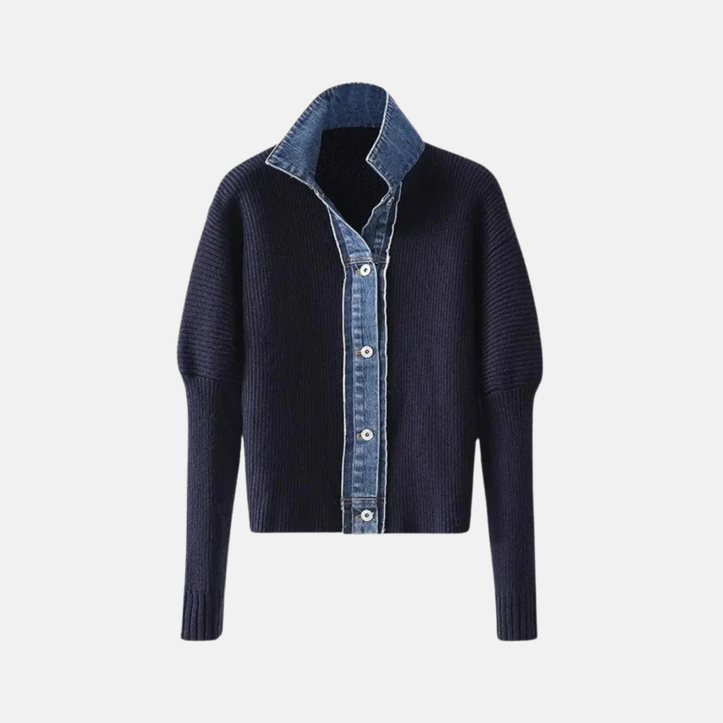 Montavien | Navy Cardigan in Knit with Denim Finish