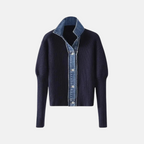 Montavien | Navy Cardigan in Knit with Denim Finish